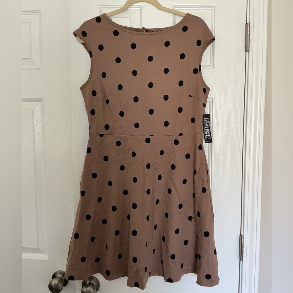 NWT New York & Company Tan Dress with Black Dots large